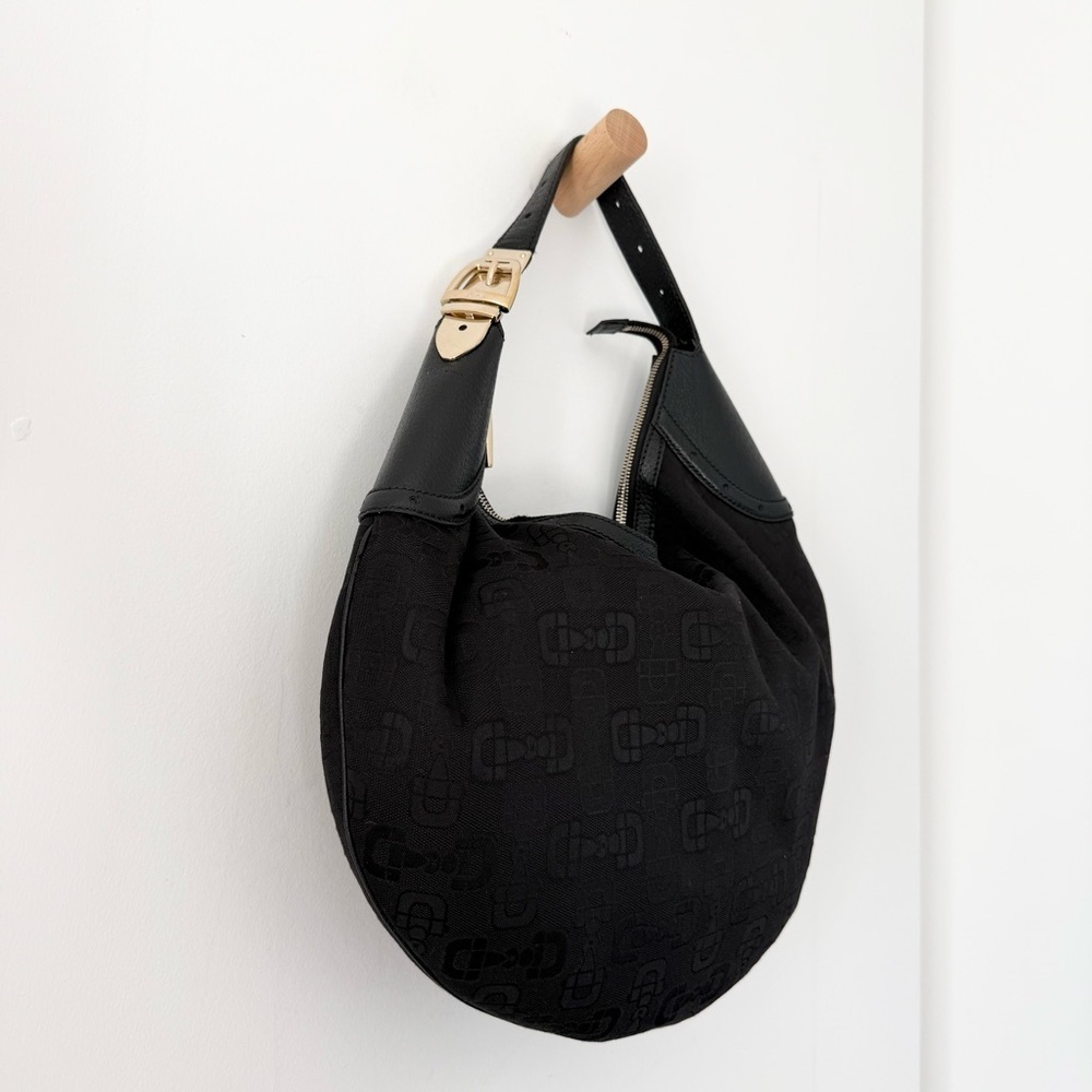 VIntage Gucci Y2K Black Horsebit Monogram Canvas Hobo Shoulder Bag - Large - Picture 5 of 10